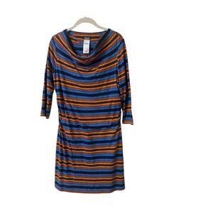 Patagonia Kamala cowl neck striped dress 3/4 sleeve sz Med